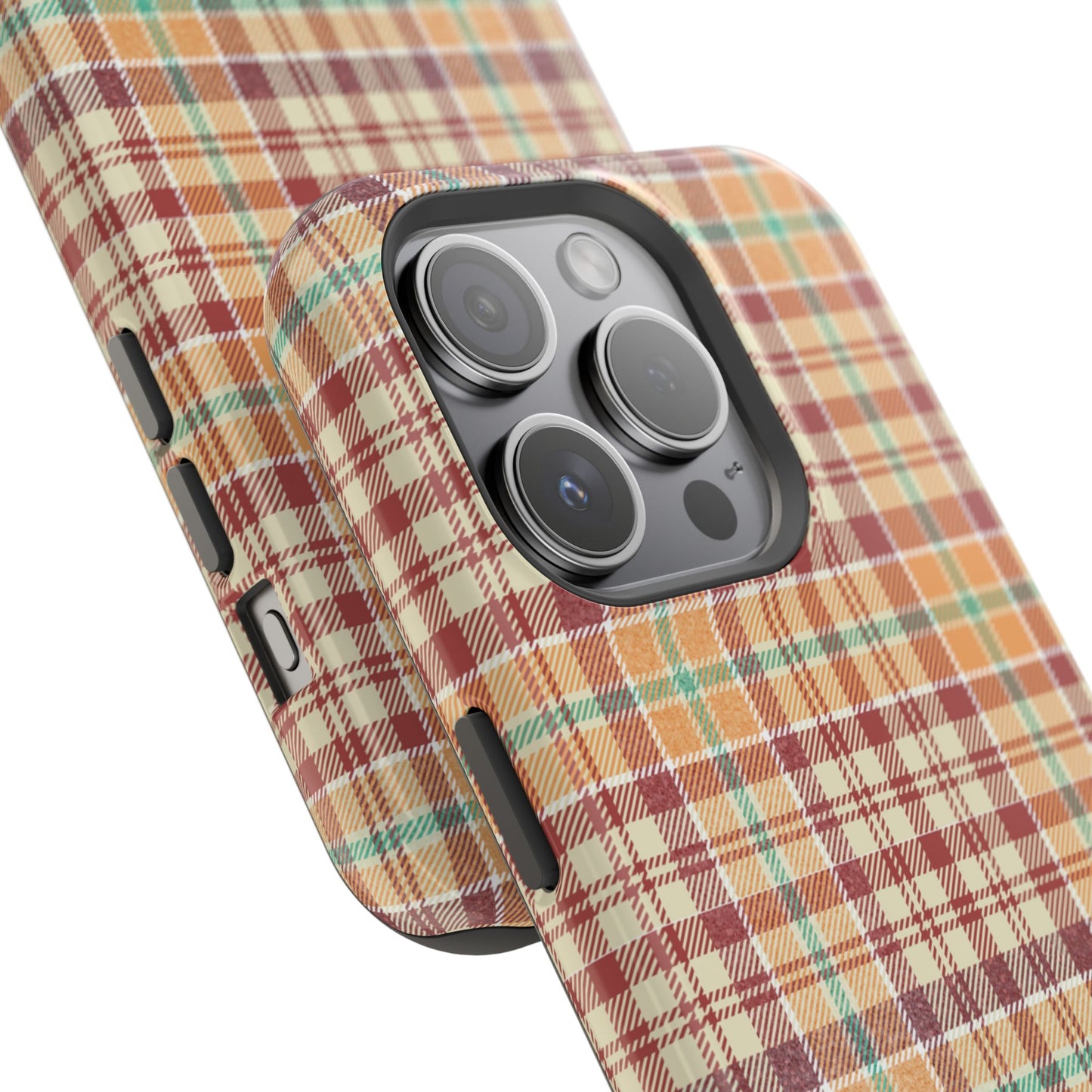 Retro Chic Plaid MagSafe iPhone Case in Red, Orange, Green & Cream – Vintage Design Meets Modern Tech