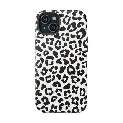 Monochrome Leopard Print Tough MagSafe iPhone Case – Classic Black and White Design with Dual-Layer Protection