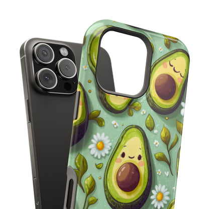 Cute Avocado MagSafe iPhone Case – Adorable Kawaii Avocados with Daisies, Shock-Resistant