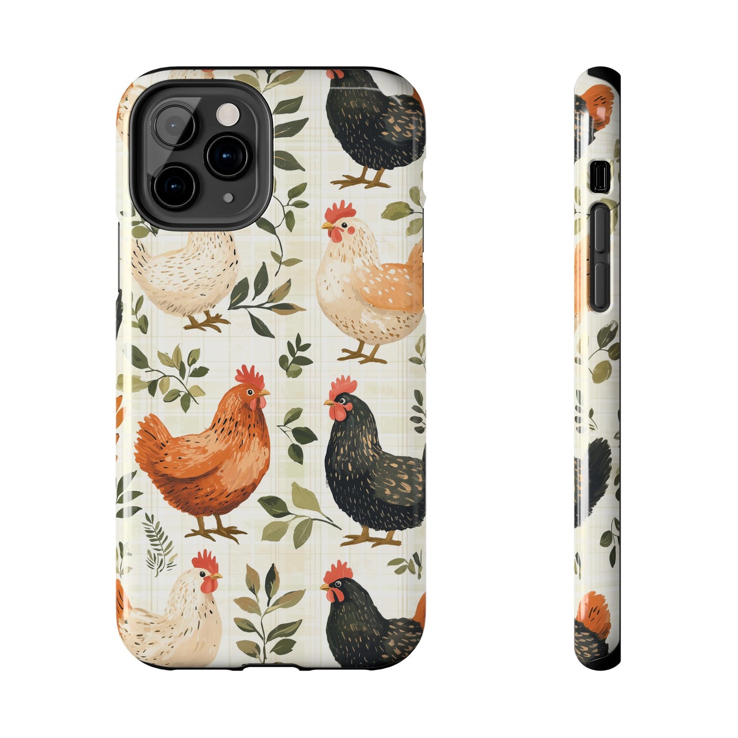 iPhone Case: Vintage Chicken Farmhouse Case – Rustic Leaves Design