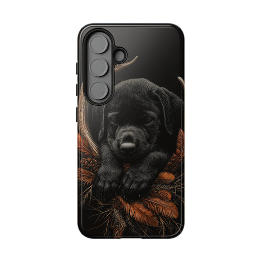 Charming Black Labrador Puppy on Feathers Samsung Galaxy Case