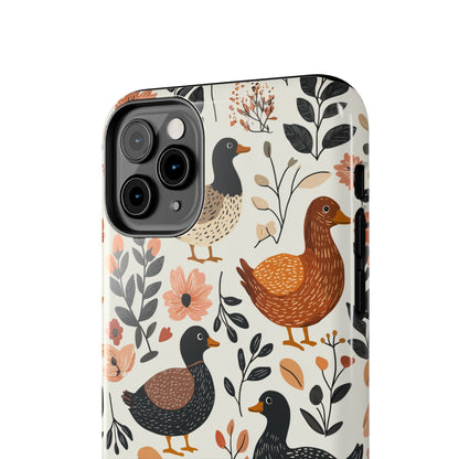 Farm Duck & Flowers iPhone Case – Vintage Floral Design