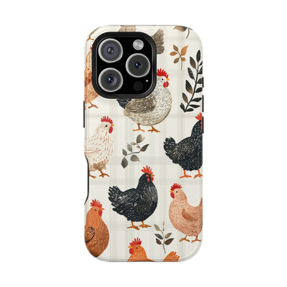 MagSafe iPhone Case: Vintage Chicken & Leaves – Farmhouse Style Case