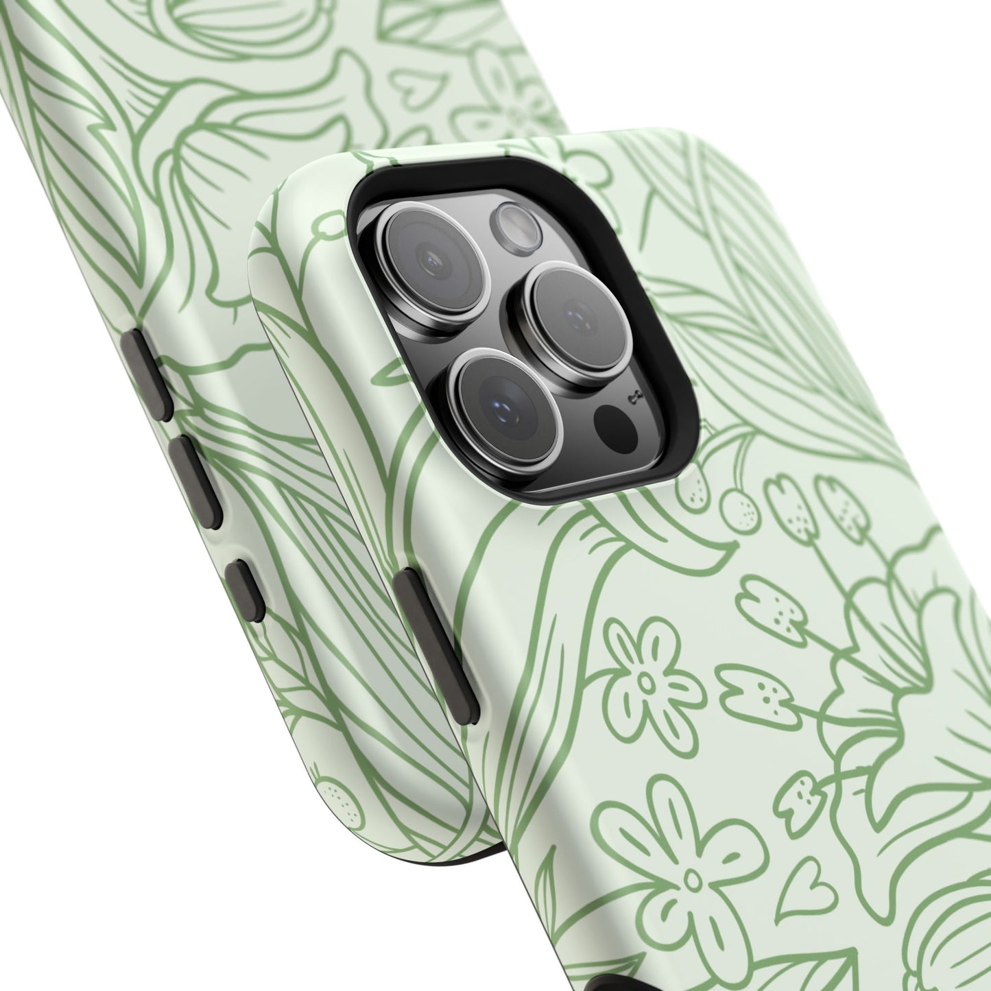 Sage Green Floral Line Art Tough MagSafe iPhone Case – Minimalist Botanical Design with Dual-Layer Protection