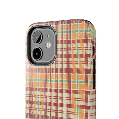 Retro Chic Plaid iPhone Case in Red, Orange, Green & Cream – Classic Vintage Style