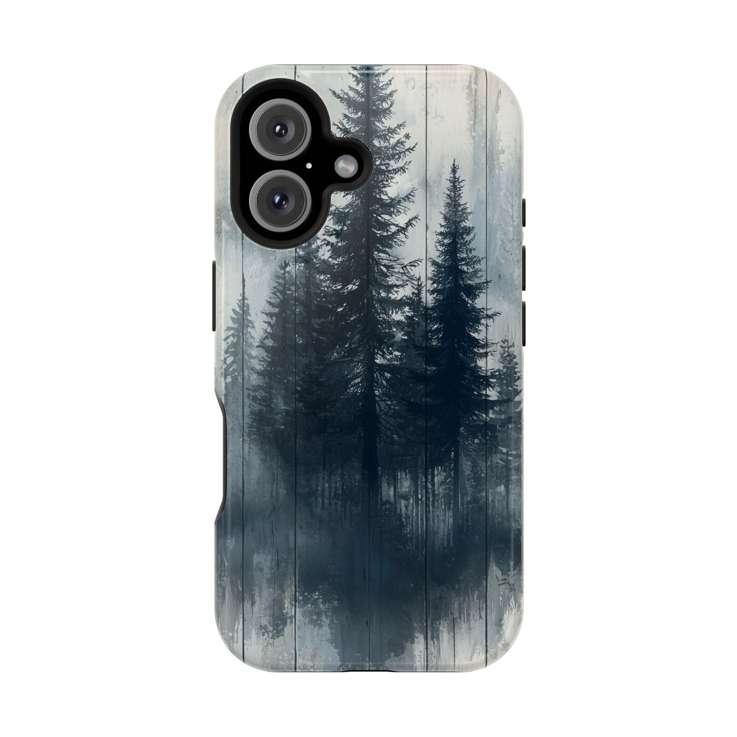 Rustic Pine Forest MagSafe iPhone Case - Blue Toned Woodland Design