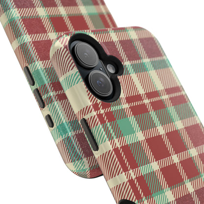 Retro Red & Cream Plaid – MagSafe iPhone Case with Classic Elegance