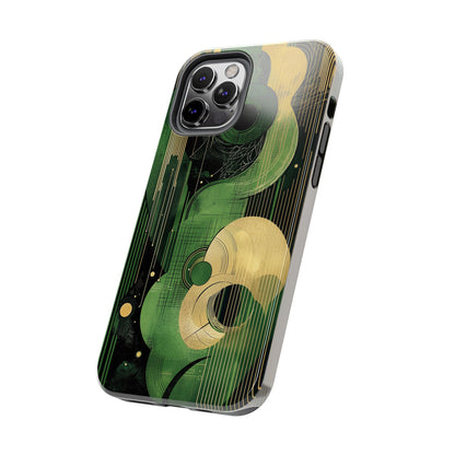 Abstract Green & Gold iPhone Case - Geometric Art Deco Protective Cover