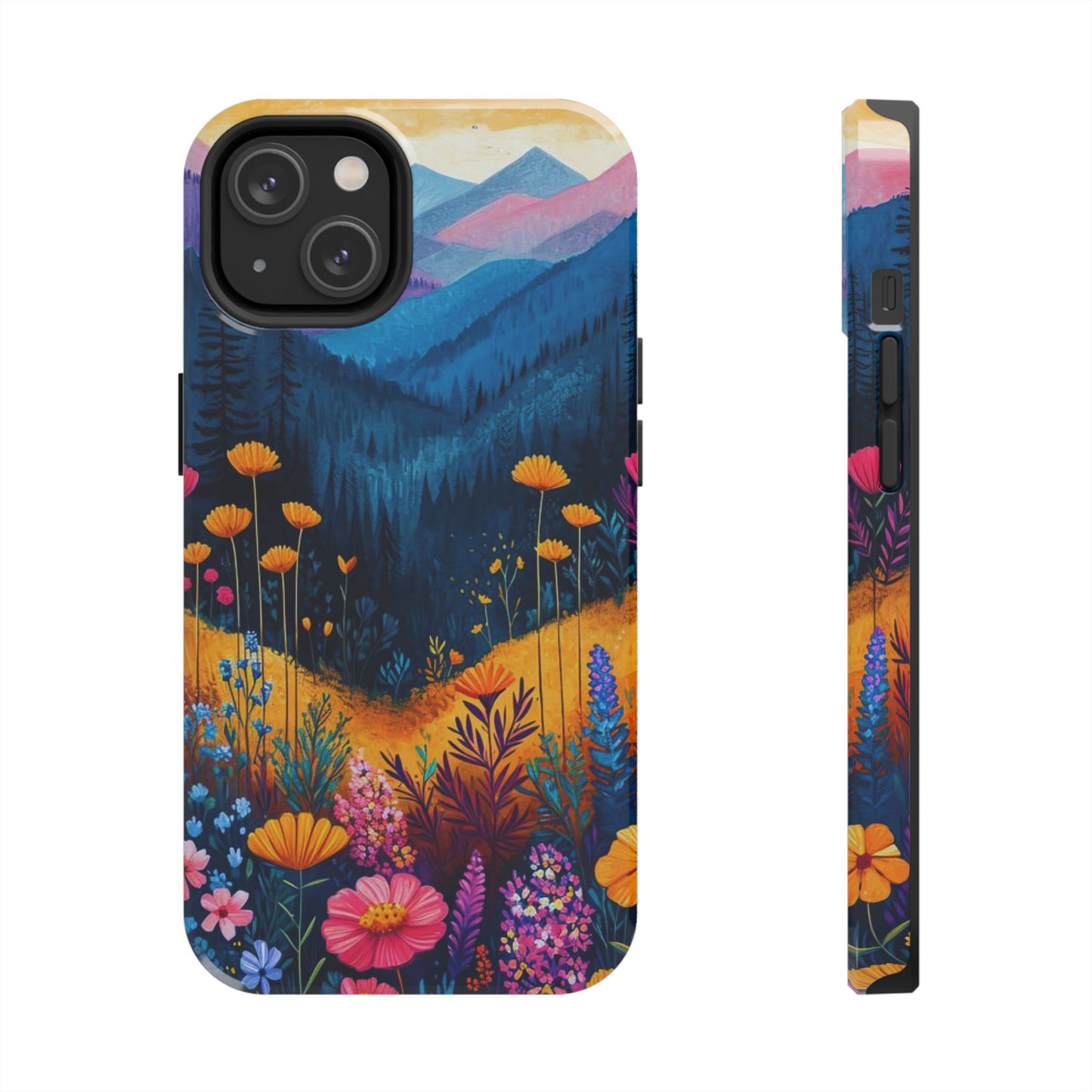 Vibrant Wildflower Mountain iPhone Case – Bold Nature Art, Dual - Layer Protection" - BOGO Cases