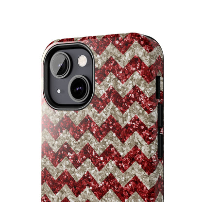 Sparkling Red & White Chevron – Glitter Illusion iPhone Case