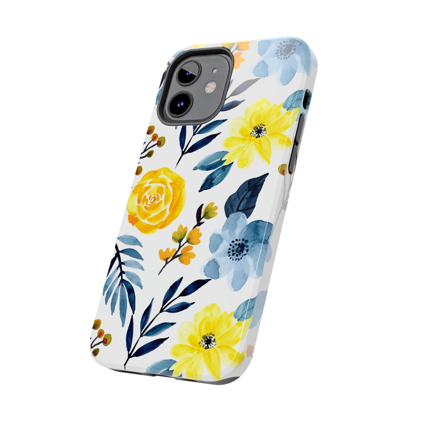 Golden Yellow & Sky Blue Floral – Watercolor Botanical iPhone Case