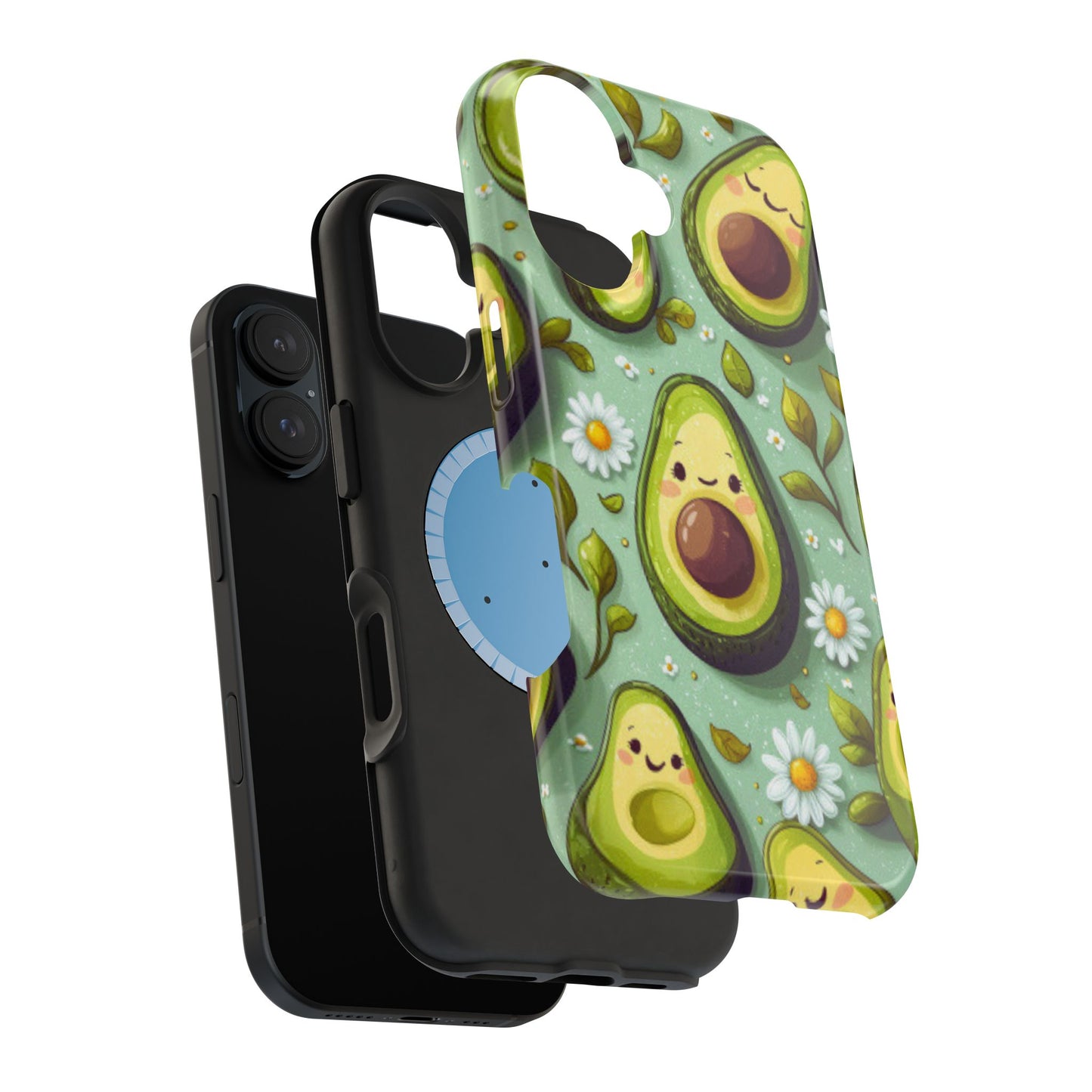 Cute Avocado MagSafe iPhone Case – Adorable Kawaii Avocados with Daisies, Shock-Resistant