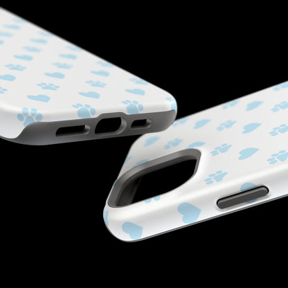 Light Blue Paw Prints & Hearts – MagSafe iPhone Case for Pet Lovers