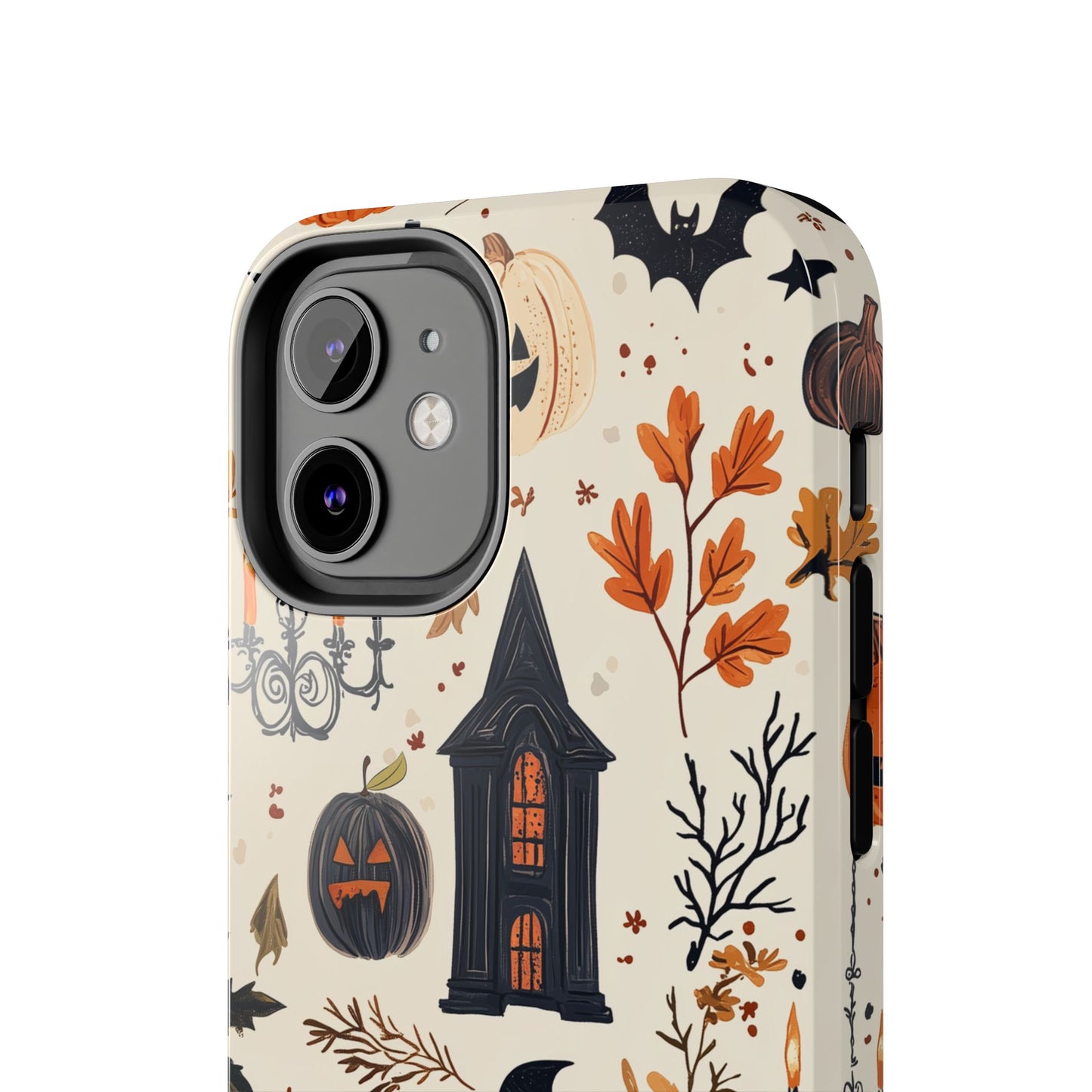 Haunted Halloween iPhone Case – Haunted House, Bats, and Pumpkins Design