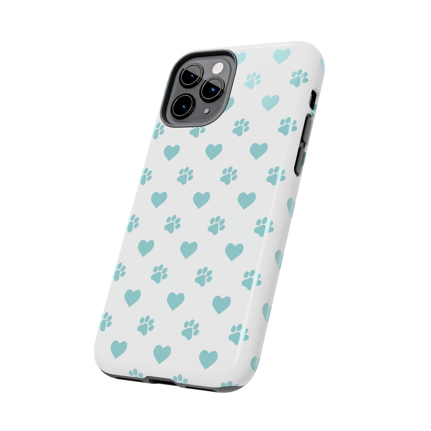 Mint Green Paw Print & Heart iPhone Case – Stylish Pet Lover’s Essential