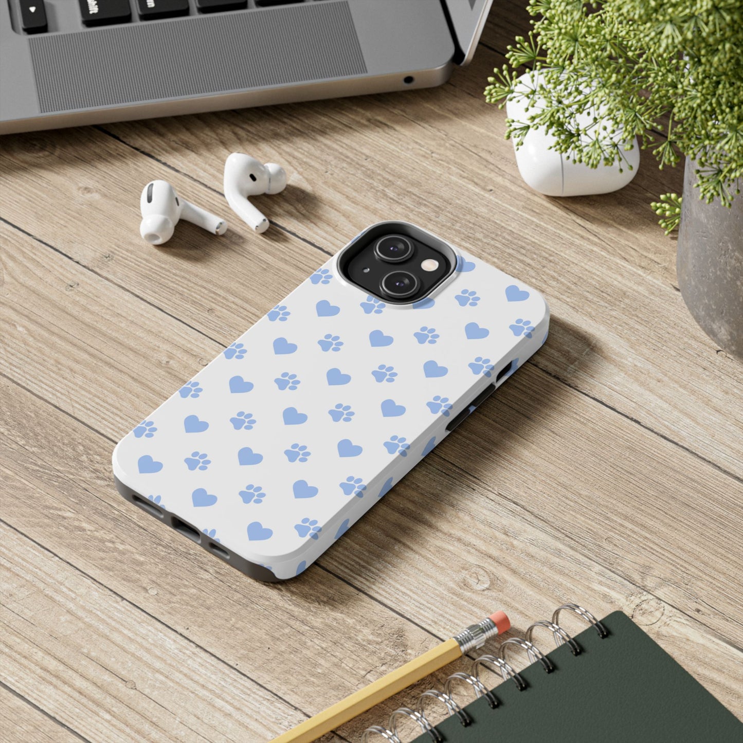 iPhone Case - Blue Paw Print & Heart Design