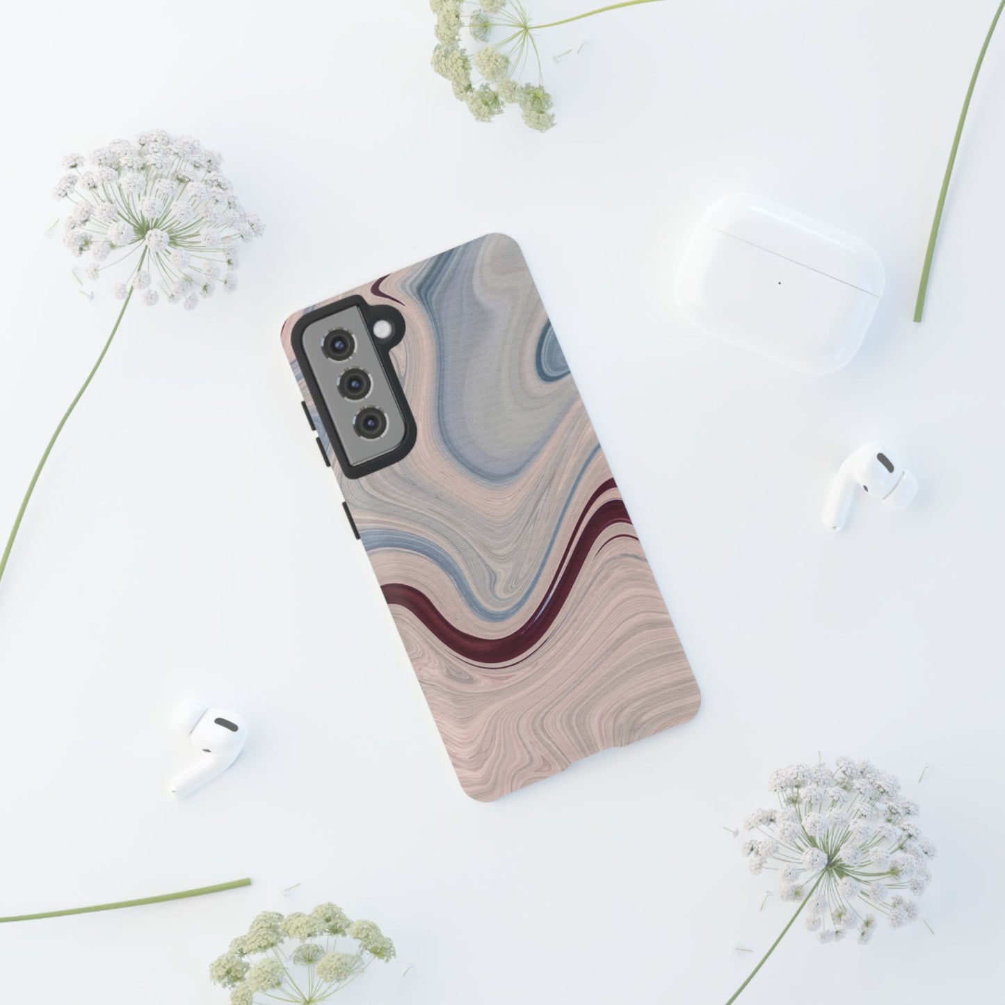 Marble Swirl Elegance – Samsung Galaxy Case in Blue & Blush Abstract Design