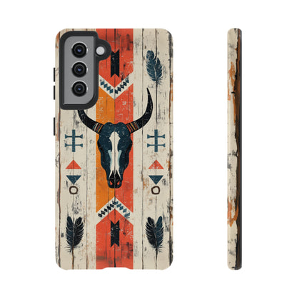 Rustic Western Bull Skull Tough Samsung Galaxy Case – Distressed Wood Design, Dual-Layer Protection