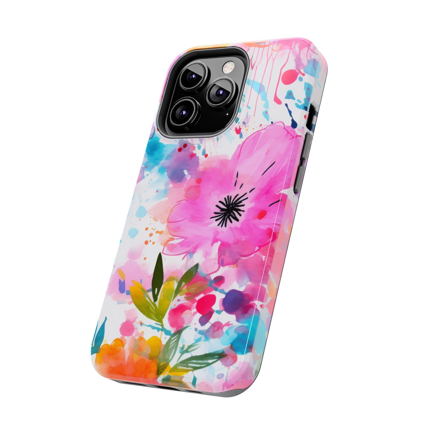 Color Splash Pink & Orange Watercolor Floral - iPhone Case