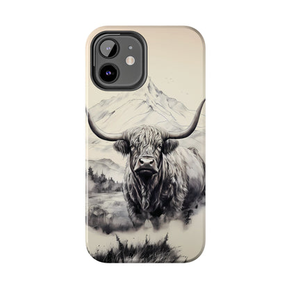 Highland Cow with Majestic Mountain Valley Backdrop | Western Cowgirl Phone Cases