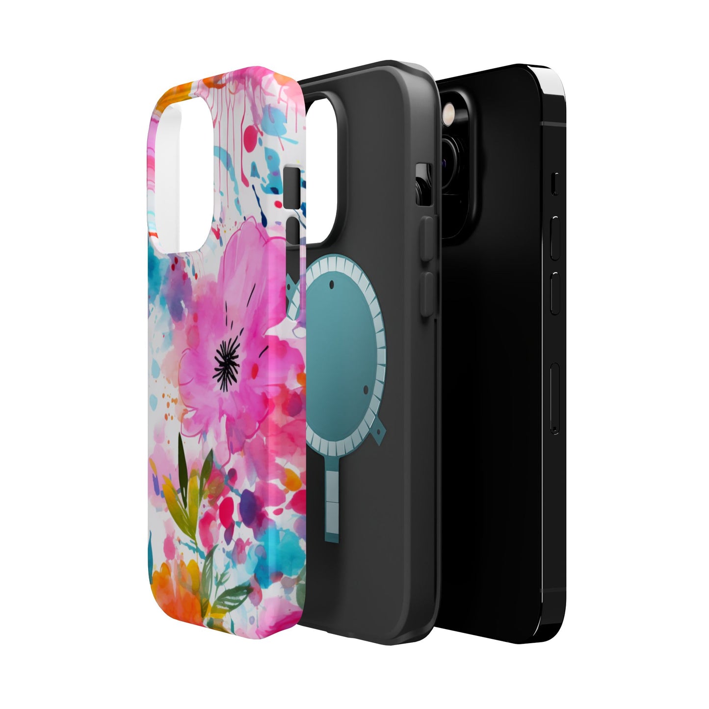 Color Splash Pink & Orange Watercolor Floral - MagSafe iPhone Case