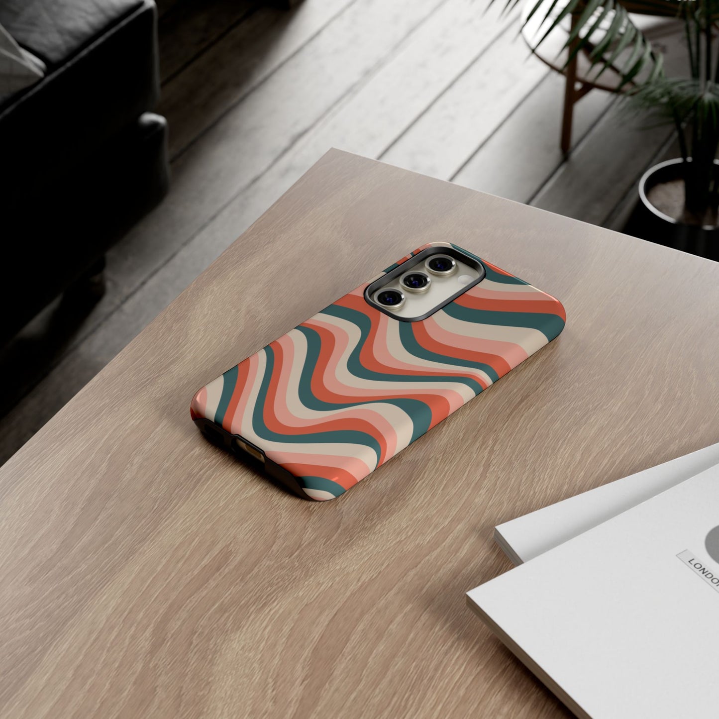 Groovy Waves Samsung Galaxy Case – Retro 70s-Inspired Stripes in Coral, Cream, and Teal