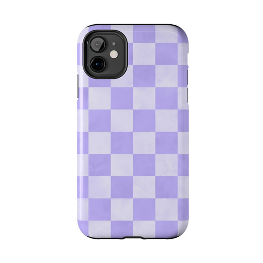 Lavender Checkerboard iPhone Case – Shockproof, Smooth Matte Finish, Dual-Layer Design