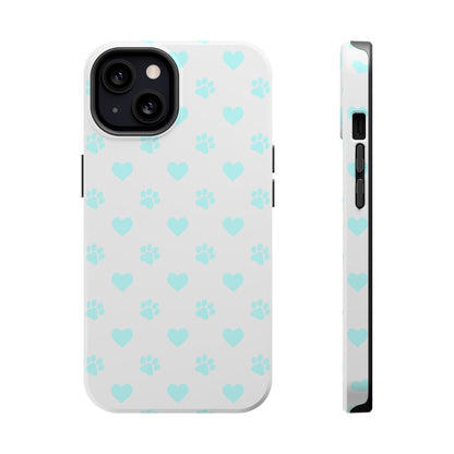 MagSafe Case - Aqua Paw Print & Heart Design