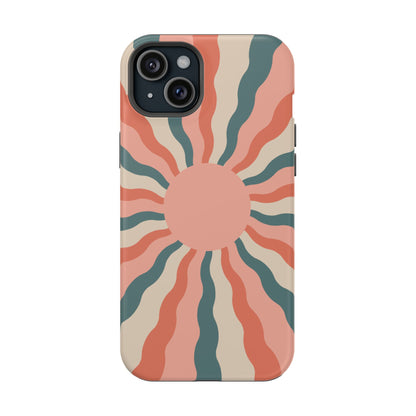 Retro Sunburst MagSafe iPhone Case – Bold 70s-Inspired Waves in Coral, Teal, and Cream