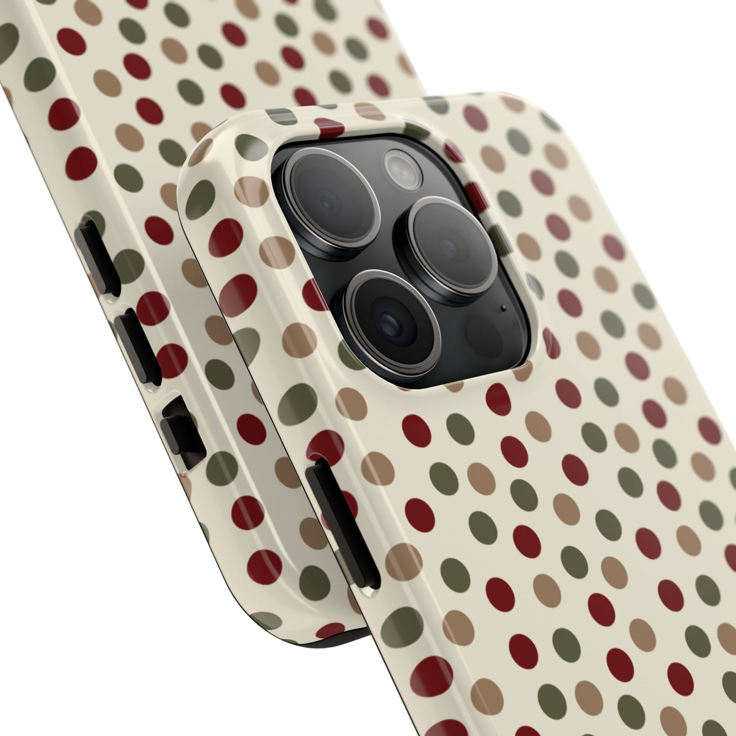 Festive Red & Green Polka Dots on Cream – iPhone Case