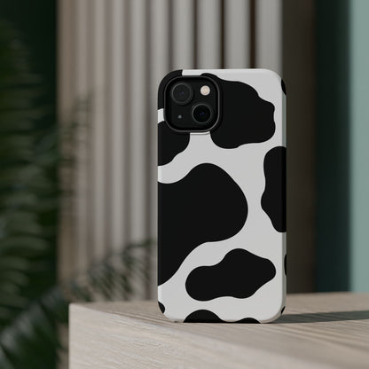 Chic Cow Print Tough Magsafe iPhone Case – Trendy Monochrome Animal Pattern with Dual-Layer Protection