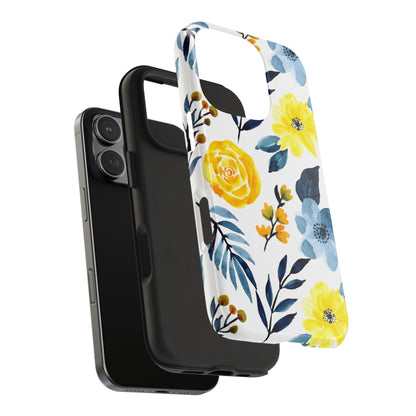 Golden Yellow & Sky Blue Floral – Watercolor Botanical iPhone Case