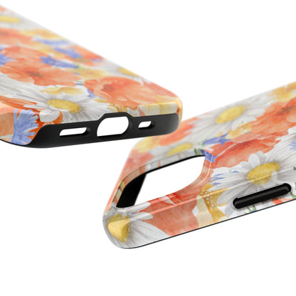 Watercolor Wildflower Pattern iPhone Case – Durable Matte Finish with Daisy, Poppy & Cornflower Design