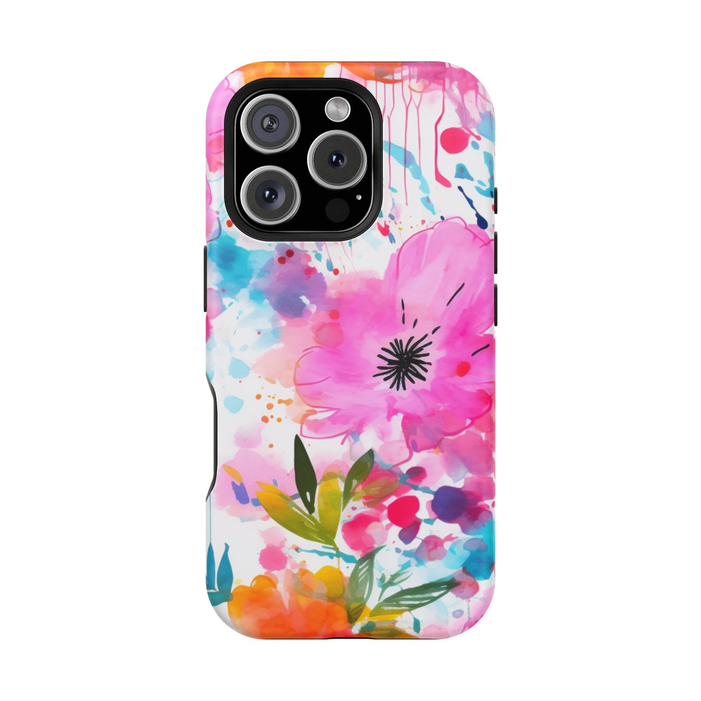 Color Splash Pink & Orange Watercolor Floral - MagSafe iPhone Case