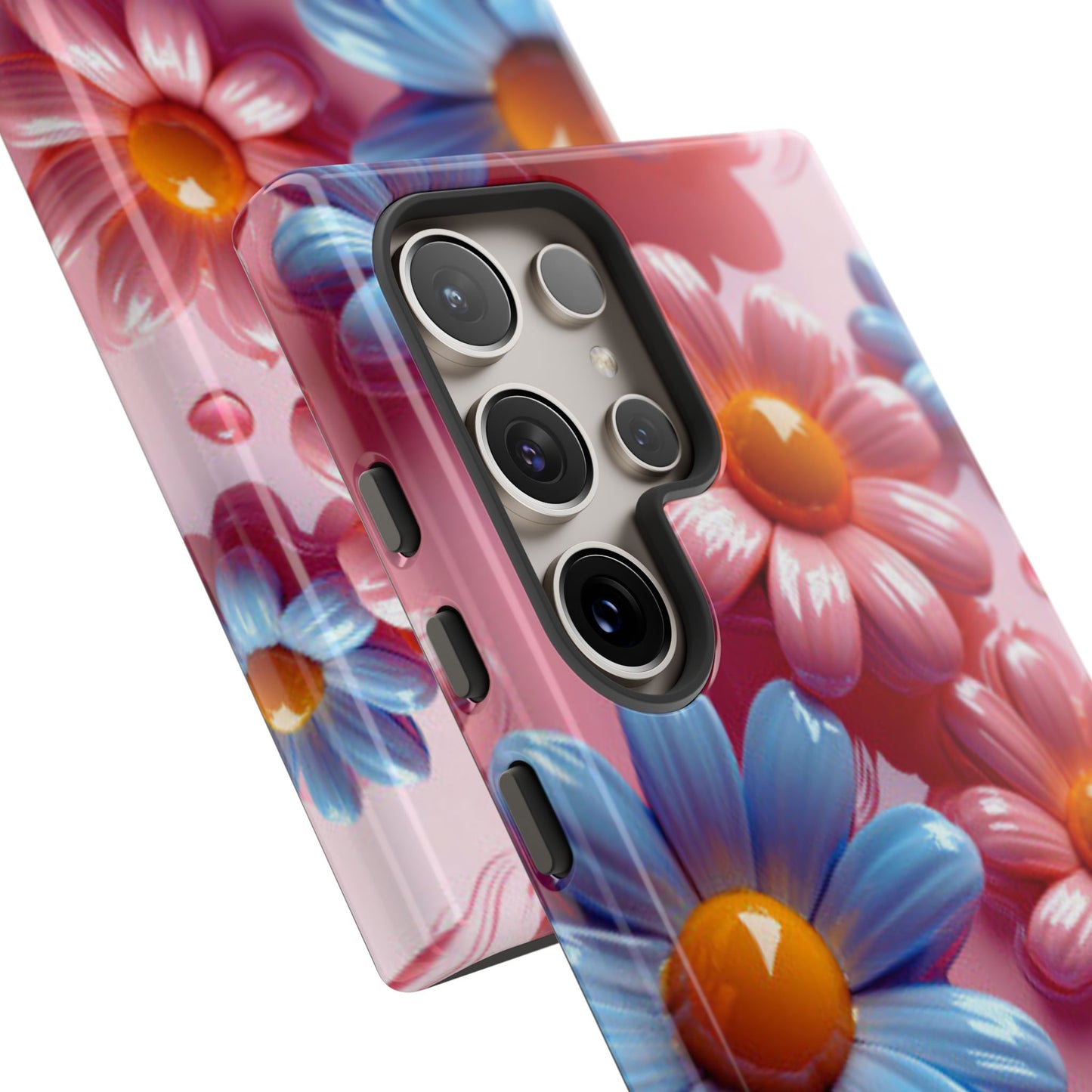 Pastel Daisy 3D Samsung Galaxy Case – Glossy Pink and Blue Floral Design, Full Protection - BOGO Cases