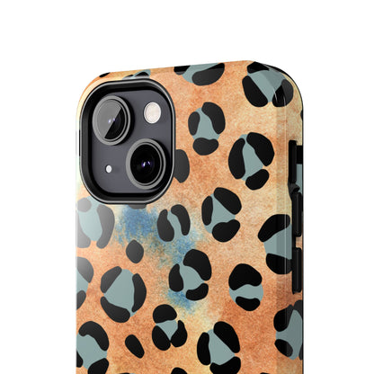 Sunset Watercolor Leopard Print Tough iPhone Case – Artistic Animal Pattern with Dual-Layer Protection