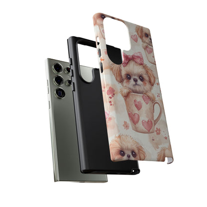 Adorable Puppy in Teacup Samsung Galaxy Case – Tough, Dual-Layer Protection with Cute Pink Bow Design