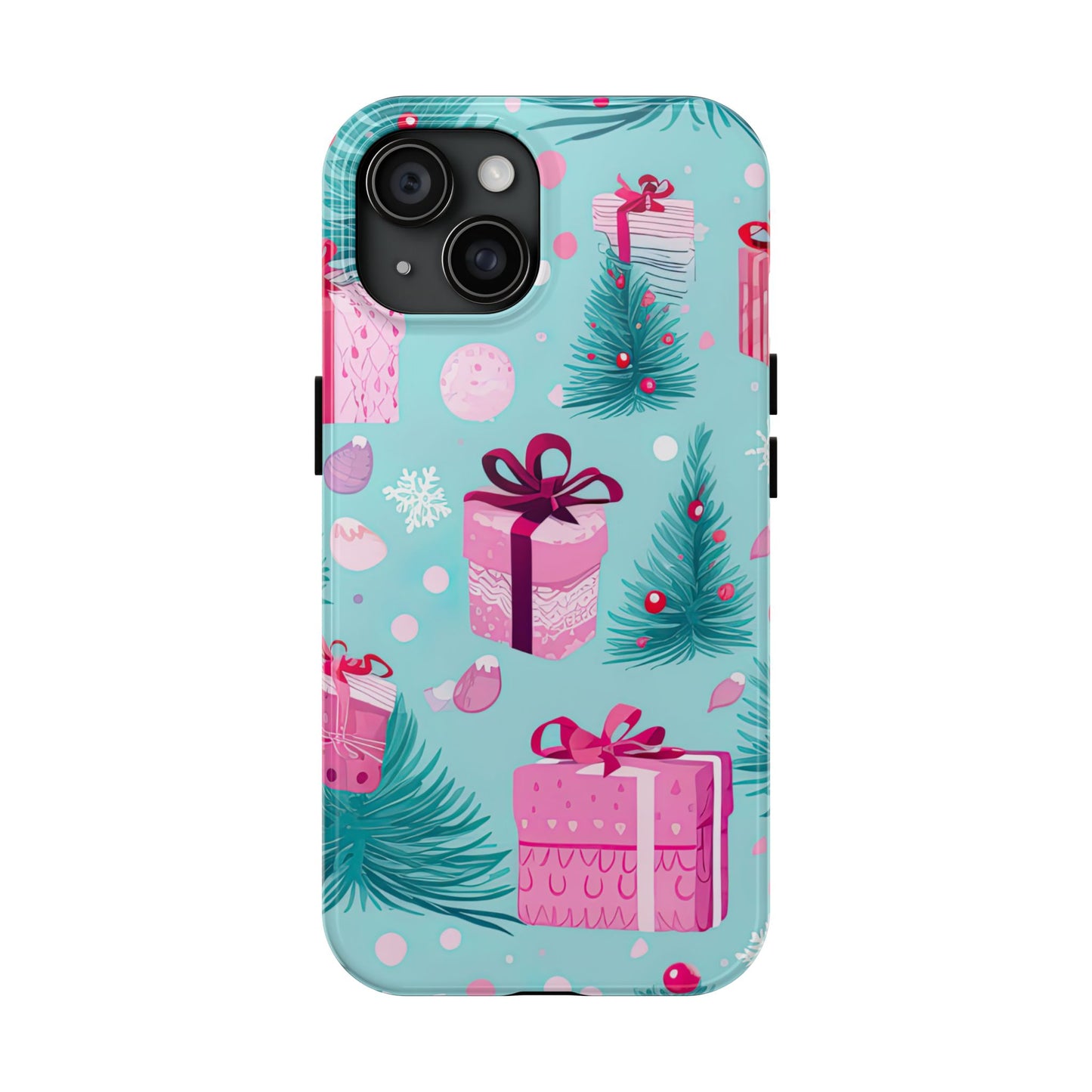 Festive Pink Christmas Gifts and Evergreen iPhone Case – Holiday Theme, Protective Cover