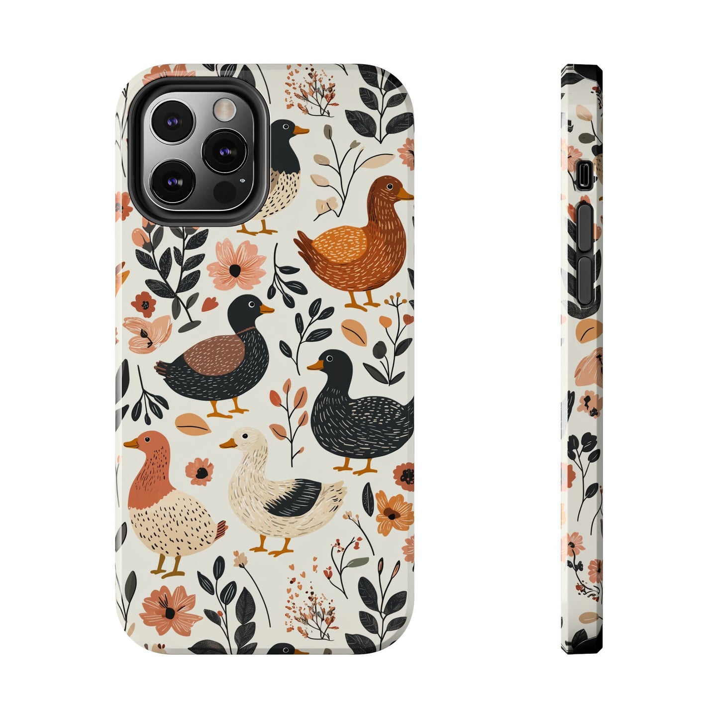 Farm Duck & Flowers iPhone Case – Vintage Floral Design