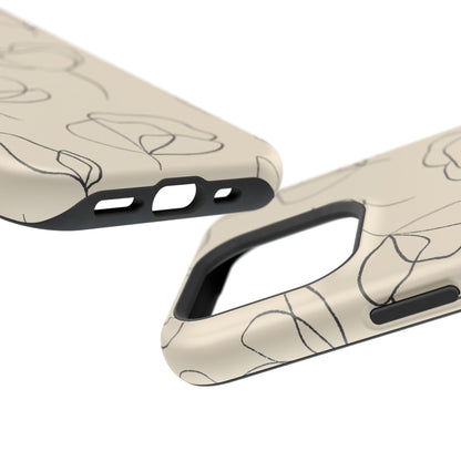 Minimalist Line Art Floral Tough MagSafe iPhone Case – Elegant Abstract Design with Dual-Layer Protection