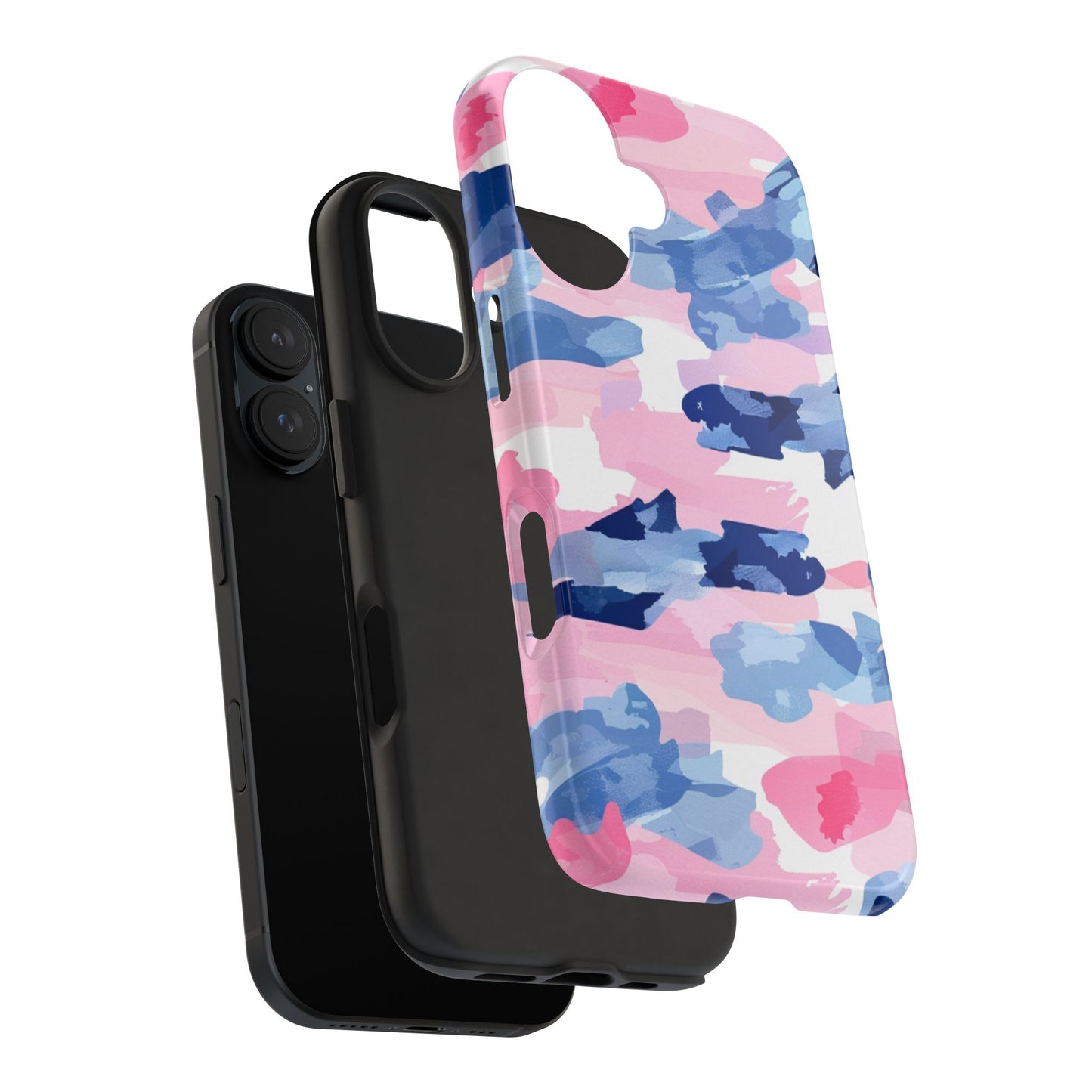 iPhone Case: Dynamic Pink & Navy Brushstroke Art