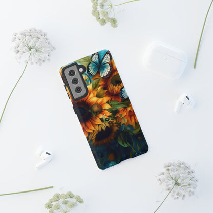 Aqua Blue Butterfly & Sunflower Art – Samsung Galaxy Case