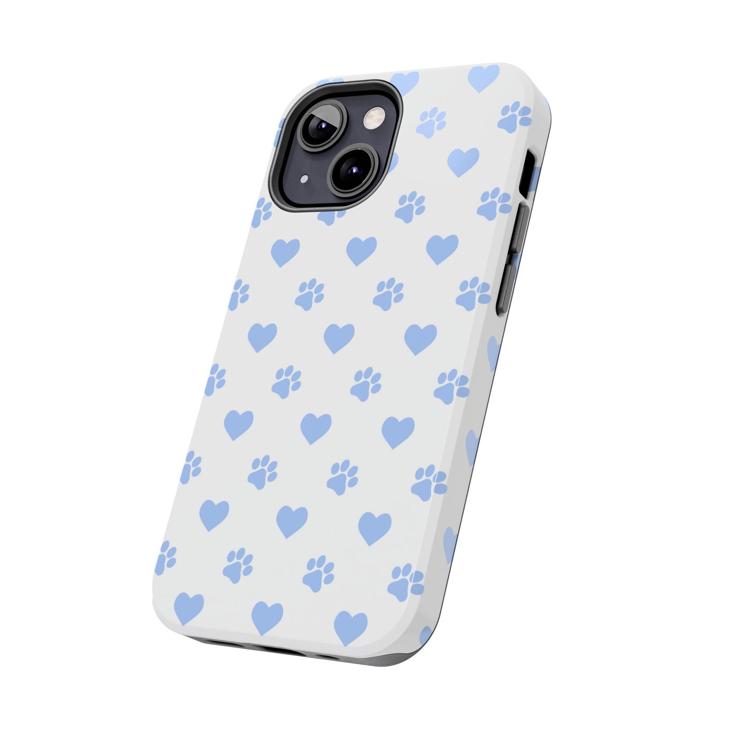 iPhone Case - Blue Paw Print & Heart Design