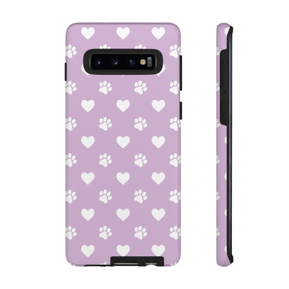 Purple Hearts & Paw Prints - Cute Pet Lover Phone Case