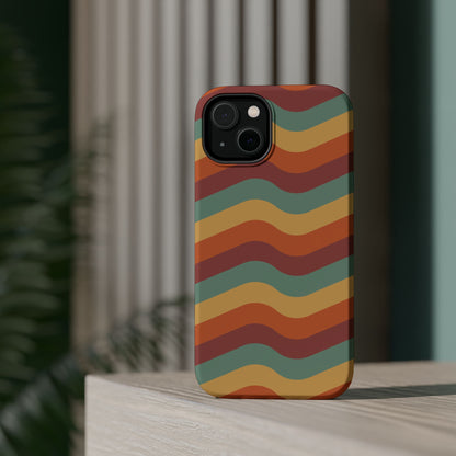 Retro Vibe Wavy Stripes MagSafe iPhone Case – 70s-Inspired in Teal, Orange, and Rust