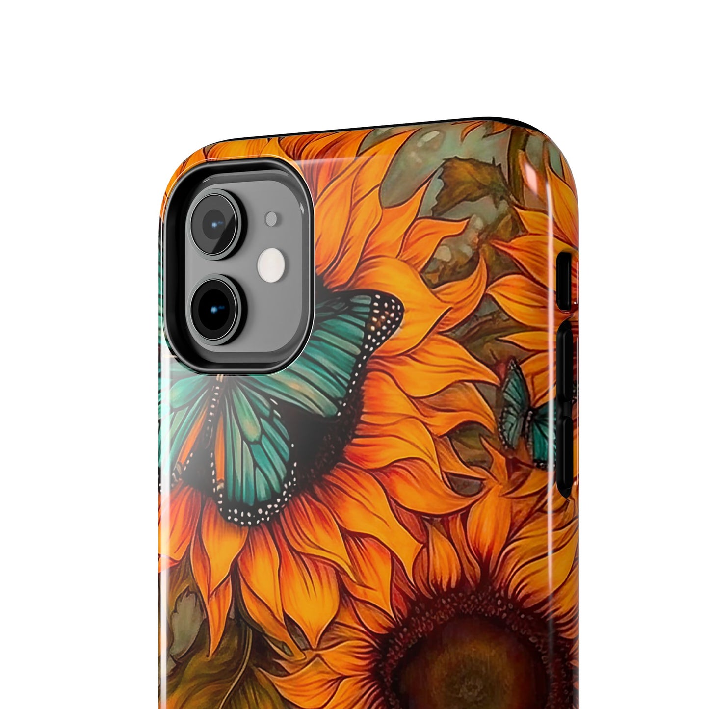 Vintage Blue Butterfly & Sunflower Art – iPhone Case