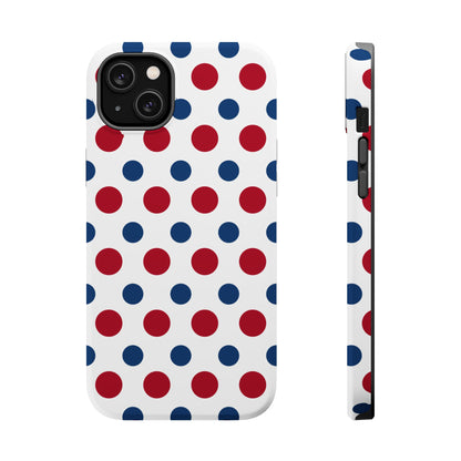 Patriotic Navy, White, and Red Polka Dot MagSafe iPhone Case