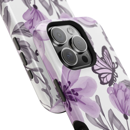 Lavender Bloom Butterfly MagSafe iPhone Case – Delicate Floral Design with Watercolor Details