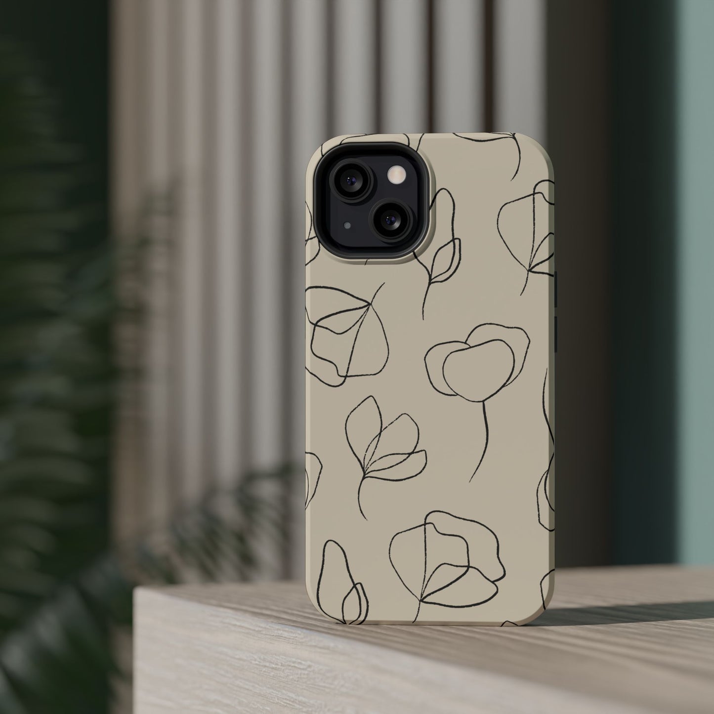 Minimalist Line Art Floral Tough MagSafe iPhone Case – Elegant Abstract Design with Dual-Layer Protection