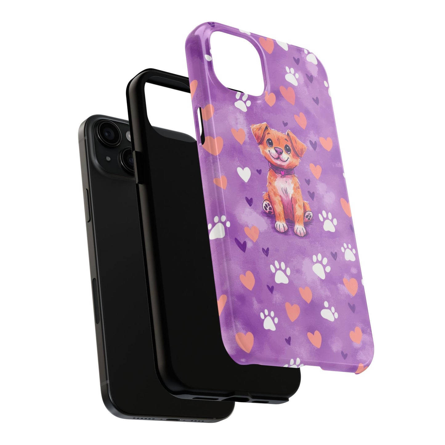 Cute Puppy iPhone Case - Adorable Pet Design with Hearts & Paw Prints, Protective Cover